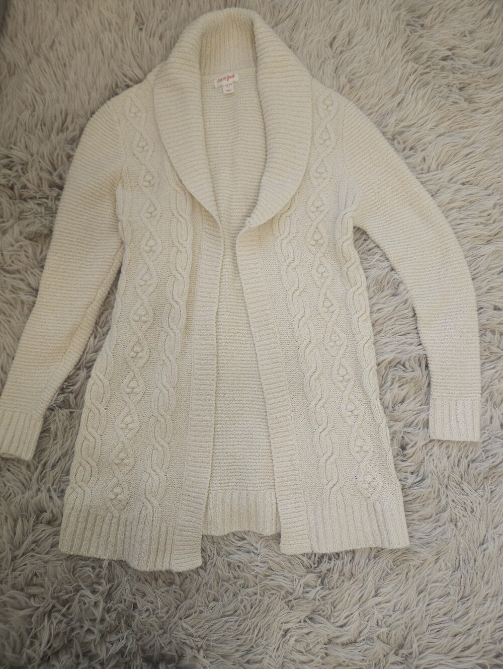 Cat & Jack Cream Cable Knit Shawl Collar Open Cardigan